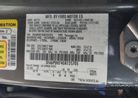 2016 Ford Fusion Se из США, поврежденный, VIN 3FA6P0H74GR125705